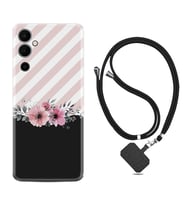 Tecno Pova Neo 2 Kılıf Resimli Boyun Askılı İpli Desenli Silikon Strip Pink Flowers 1396