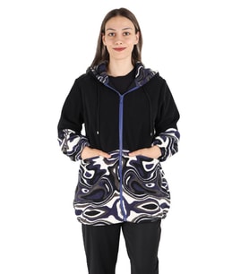 Siyah/Lacivert Kilim Desenli Kadın Polar Ceket - Zenobya
