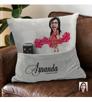 BK Gift Kişiye Özel Anne Karikatür Tasarımlı Organizer Kumanda ve Atıştırmalık Cepli Gri Kırlent Yastık-2 Arkadaşa Hediye, Cepli Yastık