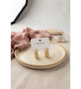 Gold Renk Zirkon Taşlı Damla Halka Model Kadın Küpe TJ-BKP12150