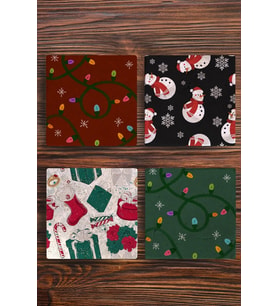 Yeni Yıl - Yılbaşı Doğal Taş Bardak Altlığı Uv Baskılı 4'lü Set - Stone Coasters - New Year
