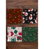 Yeni Yıl - Yılbaşı Doğal Taş Bardak Altlığı Uv Baskılı 4'lü Set - Stone Coasters - New Year