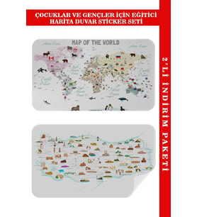 Eğitici - Öğretici Dünya Ve Türkiye Haritası Çocuk Odası Duvar Sticker-60x105-3884