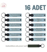 Gök Mavi, Okul Törenleri İçin Öğretmen İsmi Yazılı 16'lı Set, Hediyelik Hatıra Anı Anahtarlığı (Gök Mavisi)