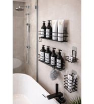 Paslanmaz Yapışkanlı Siyah Metal Banyo Rafı Düzenleyici 4'lü Set