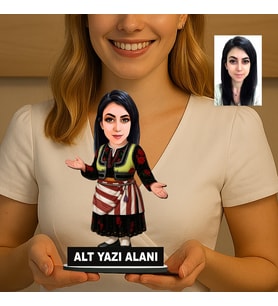 Kişiye Özel Karadenizli Yöresel Giyimli Kadın Karikatürlü 18 cm MDF Masaüstü Biblo - Masaüstü Hediye