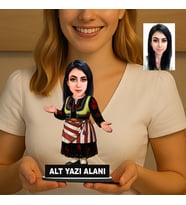 Kişiye Özel Karadenizli Yöresel Giyimli Kadın Karikatürlü 18 cm MDF Masaüstü Biblo - Masaüstü Hediye