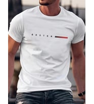 Unisex Boston Tasarım Basklı Tshirt (A.Beyaz)
