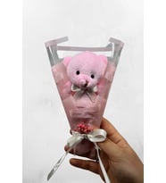 Sevgiliye Özel Hediye Ayıcık Buketi - Tekli Mini Pembe Ayıcık Buketi Ayıcık Anahtarlık