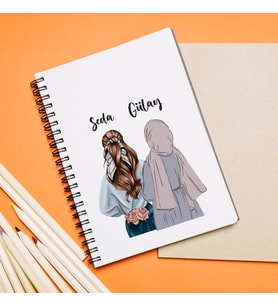 Kız Arkadaş ( Tesettürlü - Açık ) Tasarımlı Defter Kişiye Özel