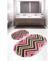 Dijital Baskılı Kaymaz Taban Yıkanabilir Oval 2'li Klozet Takımı Banyo Paspası NOKZ-HT-114 (Pembe)