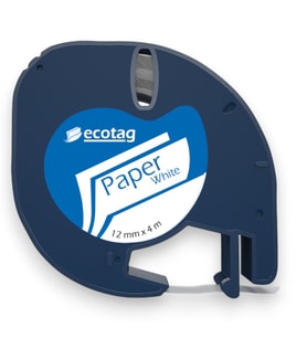 Ecotag Dymo Letratag Muadili Şerit Etiket Kağıt Beyaz 12 mm x 4 mt