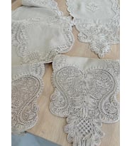 Salon Takımı Çeyizlik Runner Set 5 Parça Keten Ranır Masa Konsol Sehpa Örtüsü Gerdan