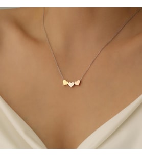 925 Ayar Gümüş Üç Renk Kalp Kolye (Gold)