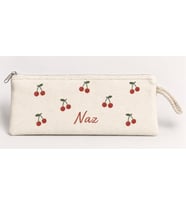 Kişiye Özel Kiraz Deseni Baskılı Fermuarlı Clutch El Çantası Makyaj Çantası