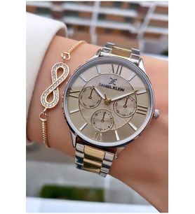 Daniel Klein MRD11607 Sarı Gümüş Renk Kadın Kol Saati Bileklik Hediyeli