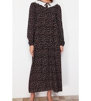 Moda Regular Casual Günlük Belmando Dokuma V Yaka Uzun Kol A-Line Midi Boy Tesettür Elbise