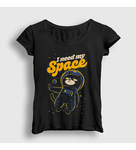 Presmono Kadın Siyah I Need My Space Cat Uzay Kedili T-Shirt 538508tt