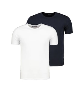 İKİLİ SET T8569 DEWBERRY BİSİKLET YAKA ERKEK T-SHIRT-LACİVERT - BEYAZ (Lacivert-Beyaz)