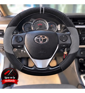 Toyota Corolla E170 Dikme Direksiyon Kılıfı Delikli Deri Parlak Siyah Gri Detay Çift Yüzük ve Dikiş 2013-2019