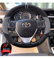 Toyota Corolla E170 Dikme Direksiyon Kılıfı Delikli Deri Parlak Siyah Gri Detay Çift Yüzük ve Dikiş 2013-2019