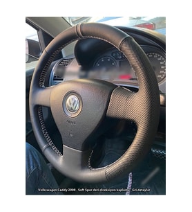 Volkswagen Caddy 2007-2010 Araca Özel Dikmeli Direksiyon Kılıfı (Bentley Nokta Gri Yüzüklü)