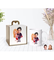 BK Gift Kişiye Özel Ahşap Kutuda Sevgililer Karikatürlü Beyaz Kupa Bardak-2