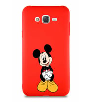 Samsung Galaxy J7 Core Soft Premier Kapak Mickey Mouse-A Tasarımlı Silikon Kılıf - Kırmızı (Şeffaf)