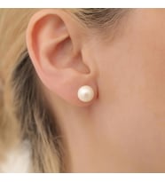 925 Ayar Gümüş Cream Tatlısu İncisi Çivi Küpe-8mm (Altın)