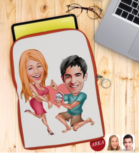 BK Gift Kişiye Özel Sevgililer Karikatürlü Taşınabilir Koruyucu Tablet Kılıfı & Organizer Çanta - Turuncu-19