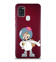Samsung Galaxy A21S Soft Premier Kapak Sandy Tasarımlı Silikon Kılıf - Mürdüm (Şeffaf)