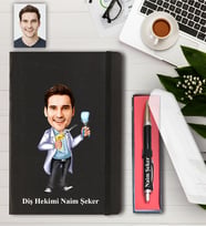 Kişiye Özel Erkek Diş Hekimi Karikatürlü Defter ve Kalem