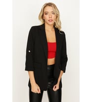 Kadın Kolları Katlamalı Blazer Ceket (Siyah)