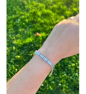 14K Gümüş Renkli Oval Dizilimli Taşlı Bileklik