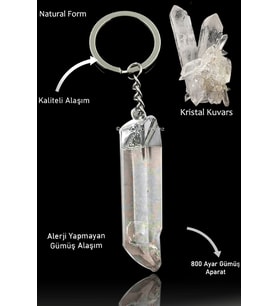 Sertifikalı Ham işlenmemiş Kristal Kuvars Doğal Taş Anahtarlık - Brezilya (Çok Renkli)