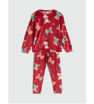 LCW Kids Kırmızı Bisiklet Yaka Kadife Kız Çocuk Pijama Takımı