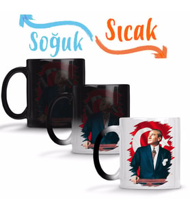 Mustafa Kemal Atatürk 3 Sihirli Kupa Bardak Porselen