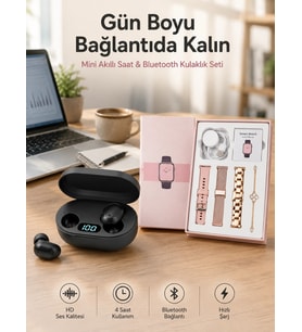 Nabız Ölçer Hediye Bileklikli Akıllı Saat Ve Dijital Göstergeli Bluetooth Kulaklık Çoklu Şarj Girişi