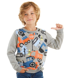 Sevimli Arabalar Erkek Çocuk Sweatshirt (Gri)