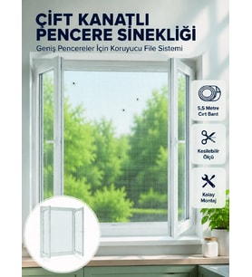 Çift Kanatlı Pencere Filesi Cırt Bantlı Sineklik Kolay Takılır