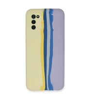 Samsung Galaxy A03s Kılıf Ebruli Lansman Silikon - Sarı-lila