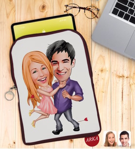 BK Gift Kişiye Özel Sevgililer Karikatürlü Taşınabilir Koruyucu Tablet Kılıfı & Organizer Çanta - Bordo-3