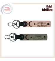 Hatıra Niteliğinde Değerli Hediye – Ay Yıldız Temalı Anahtarlık Takımı x2' li, Yavru Ağzı-Kül Gri