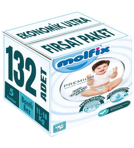 Molfix Premium Bebek Bezi Beden:5 (11-18KG) Junior 132 Adet Ekonomik Ultra Fırsat Pk