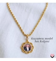 Anı Kolyesi fotograflı kuyumcu model kolye resimli kolye burgu zincir Hediye Kutulu Kişiye Özel Tasarım Anneye Hediye, Doğum Günü Hediyesi, Sevgiliye Hediye,Eşe Hediye (Sarı Altın)