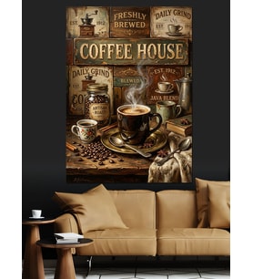 Kahve Fincanı Ve Coffee House Yazısı Dekoratif Kanvas - Mdf Ahşap Tablo