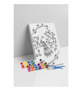 Tavus Kuşu Desenli Mandala Tuval Boyama Seti 40x50 cm