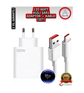 Type-c 120w (WATT) Uyumlu Turbo Şarj Aleti Adaptör Ve Kablo (SET) (Beyaz)