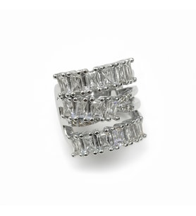 Earcuff Sıkıştırmalı Pirinç Kıkırdak Küpe Baget Taşlı Üç Sıralı Gümüş Renk