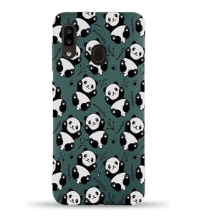 Samsung Galaxy A30 Uyumlu Lansman Kılıf Panda Tasarımlı İçi Kadife Kapak-Yeşil (Şeffaf)